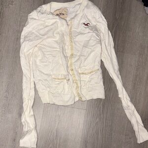 Hollister Cream Button-Up Knit Cardigan with Logo